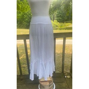 LunaLuz Women's White Knit Cotton Blend Elastic Waist Tiered A-line Skirt Small